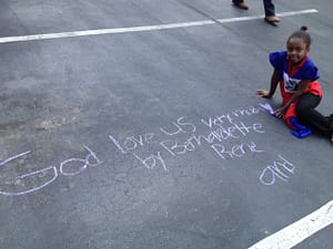 chalk message and little girl